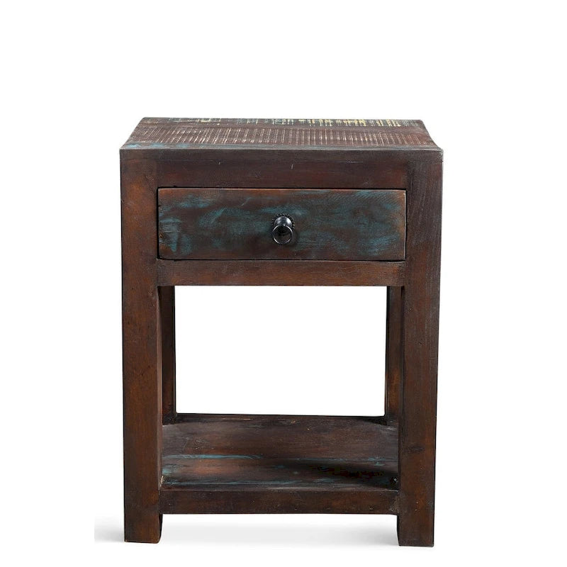 Table d'appoint artisanale en bois recyclé (Inde)