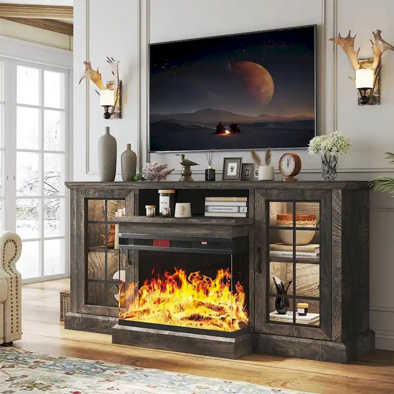 Meuble TV avec cheminée électrique à 3 faces vitrées (59 pouces)