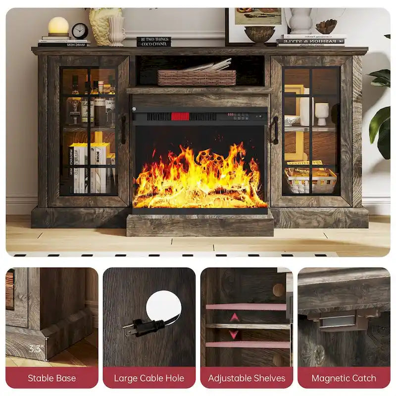 Meuble TV avec cheminée électrique à 3 faces vitrées (59 pouces)