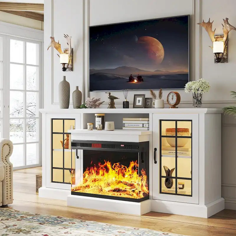 Meuble TV avec cheminée électrique à 3 faces vitrées (59 pouces)