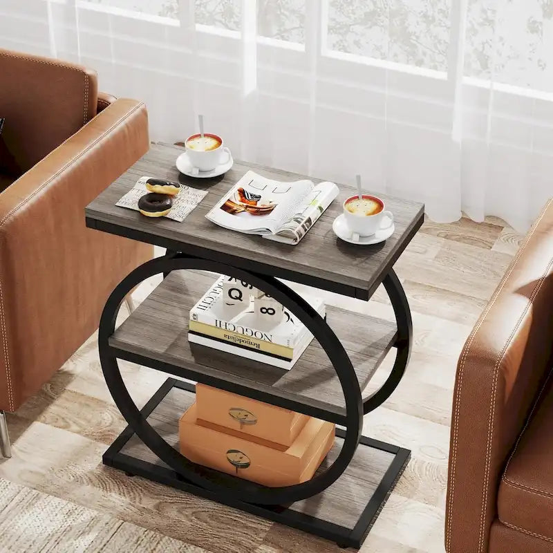 Table d'appoint étroite avec 3 étagères de rangement, table de chevet en bois pour salon