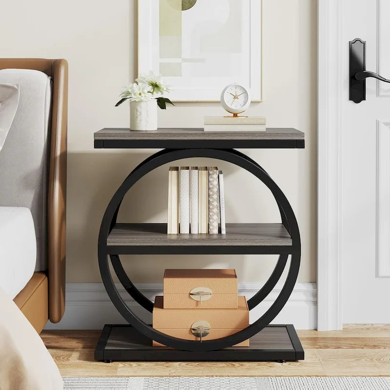 Table d'appoint étroite avec 3 étagères de rangement, table de chevet en bois pour salon