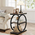 Table d'appoint étroite avec 3 étagères de rangement, table de chevet en bois pour salon