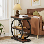 Table d'appoint étroite avec 3 étagères de rangement, table de chevet en bois pour salon