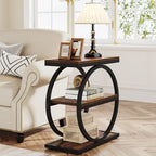 Table d'appoint étroite avec 3 étagères de rangement, table de chevet en bois pour salon