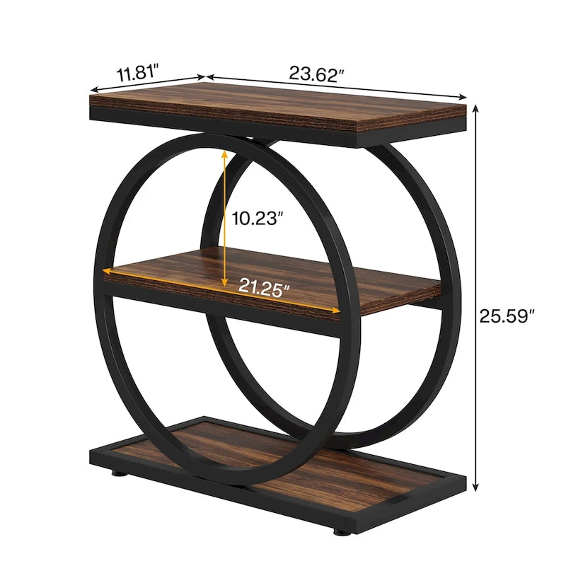 Table d'appoint étroite avec 3 étagères de rangement, table de chevet en bois pour salon