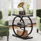 Table d'appoint étroite avec 3 étagères de rangement, table de chevet en bois pour salon