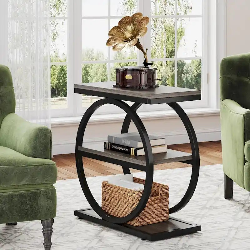 Table d'appoint étroite avec 3 étagères de rangement, table de chevet en bois pour salon