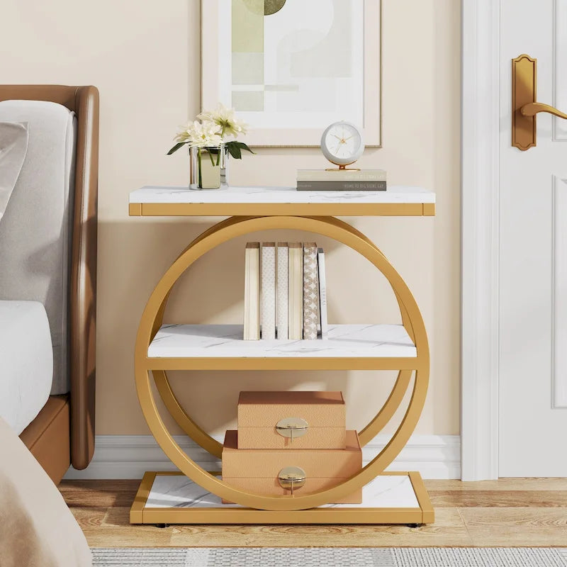 Table d'appoint étroite avec 3 étagères de rangement, table de chevet en bois pour salon