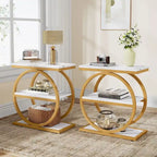 Table d'appoint étroite avec 3 étagères de rangement, table de chevet en bois pour salon