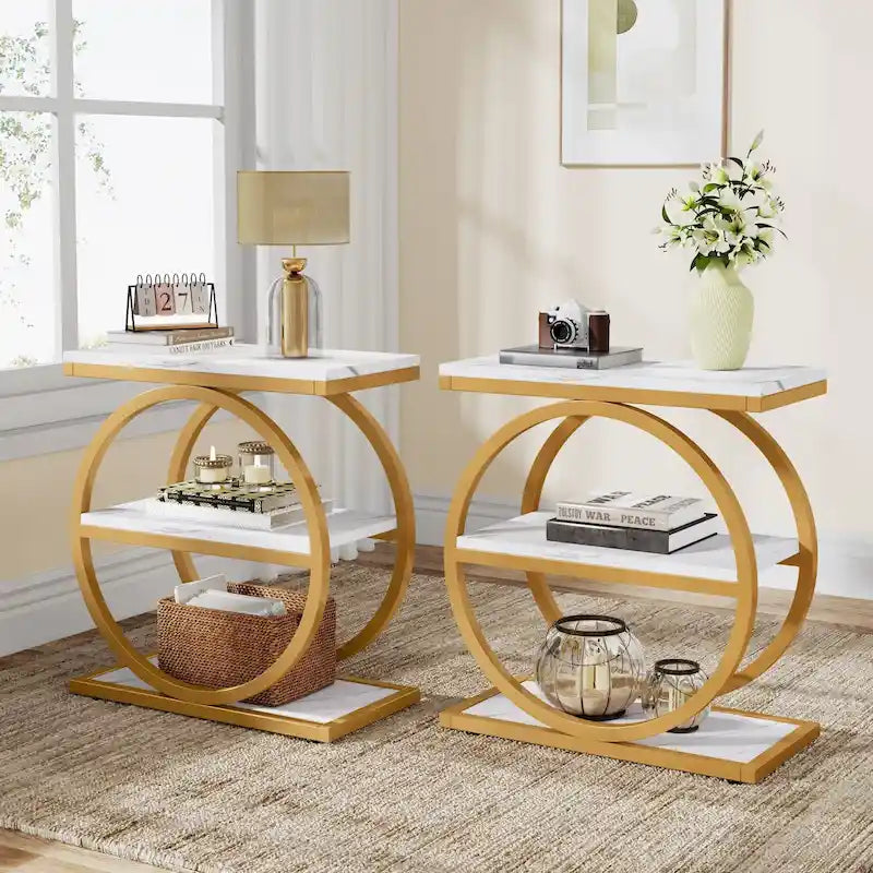 Table d'appoint étroite avec 3 étagères de rangement, table de chevet en bois pour salon