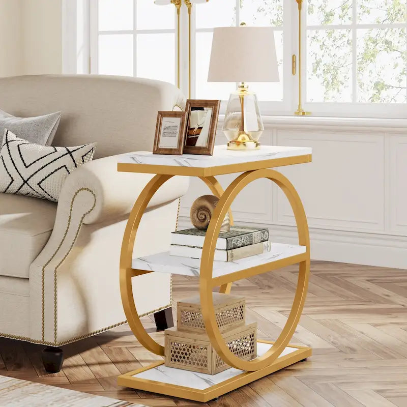 Table d'appoint étroite avec 3 étagères de rangement, table de chevet en bois pour salon