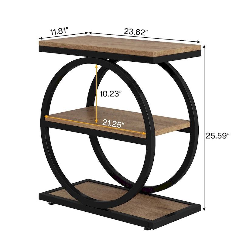 Table d'appoint étroite avec 3 étagères de rangement, table de chevet en bois pour salon