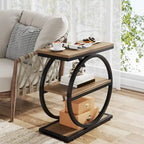 Table d'appoint étroite avec 3 étagères de rangement, table de chevet en bois pour salon