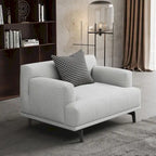 Canapé droit en tissu beige avec accoudoirs carrés