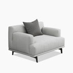 Canapé droit en tissu beige avec accoudoirs carrés