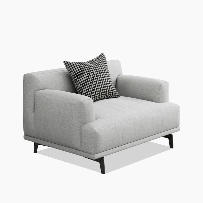Canapé droit en tissu beige avec accoudoirs carrés
