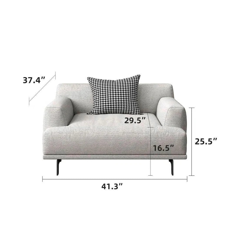 Canapé droit en tissu beige avec accoudoirs carrés