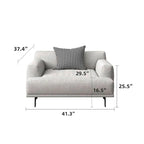 Canapé droit en tissu beige avec accoudoirs carrés