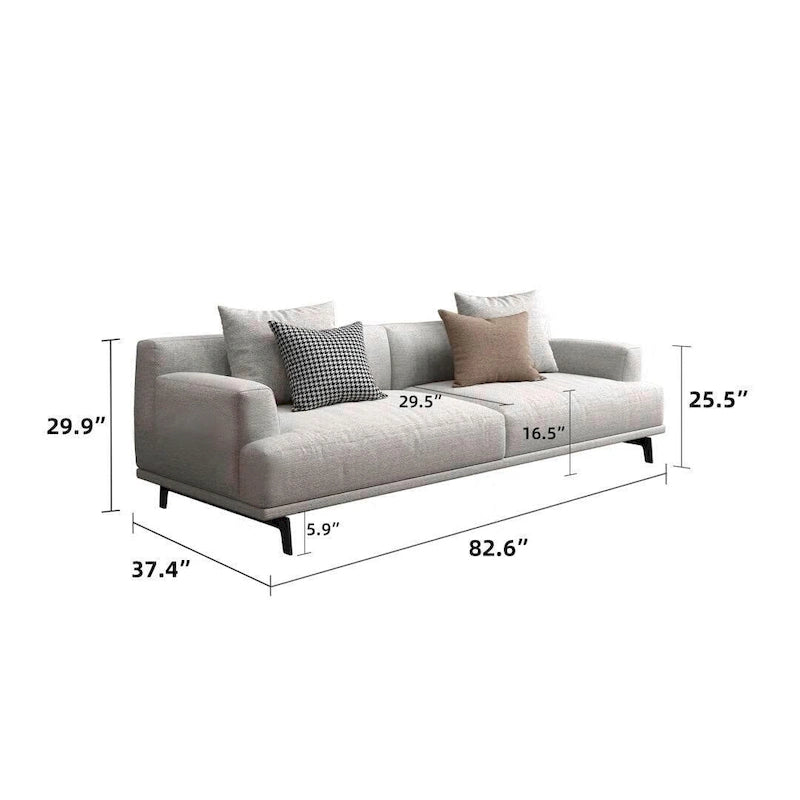 Canapé droit en tissu beige avec accoudoirs carrés