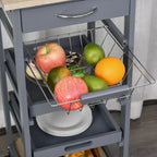 Chariot de cuisine mobile HOMCOM avec tiroir inférieur et panier de rangement coulissant en fil métallique