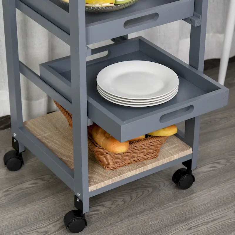 Chariot de cuisine mobile HOMCOM avec tiroir inférieur et panier de rangement coulissant en fil métallique