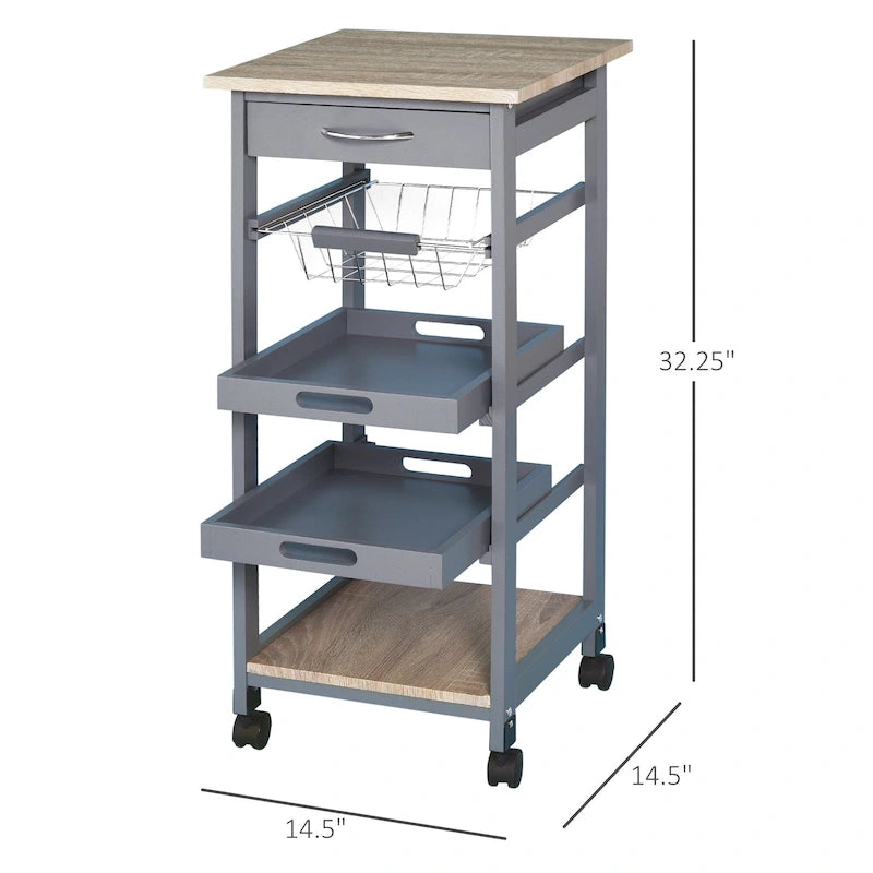 Chariot de cuisine mobile HOMCOM avec tiroir inférieur et panier de rangement coulissant en fil métallique