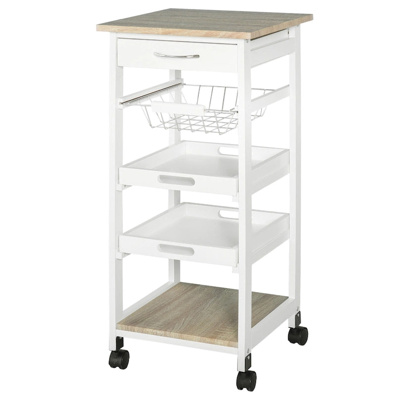 Chariot de cuisine mobile HOMCOM avec tiroir inférieur et panier de rangement coulissant en fil métallique