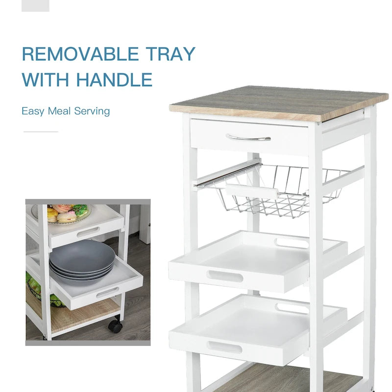 Chariot de cuisine mobile HOMCOM avec tiroir inférieur et panier de rangement coulissant en fil métallique