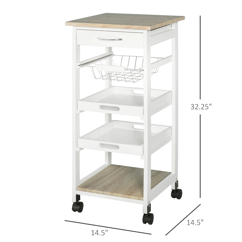 Chariot de cuisine mobile HOMCOM avec tiroir inférieur et panier de rangement coulissant en fil métallique