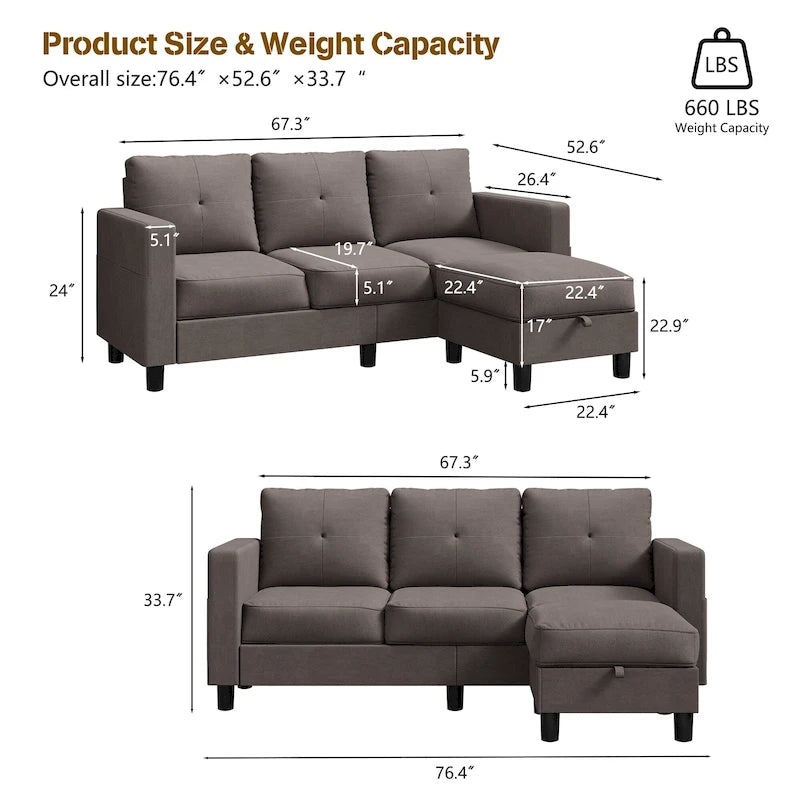 Canapé d'angle convertible Futzca moderne en forme de L avec méridienne réversible