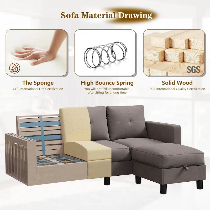 Canapé d'angle convertible Futzca moderne en forme de L avec méridienne réversible