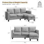 Canapé d'angle convertible Futzca moderne en forme de L avec méridienne réversible