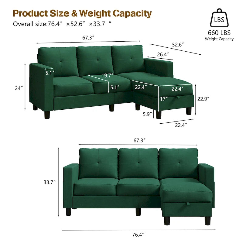 Canapé d'angle convertible Futzca moderne en forme de L avec méridienne réversible