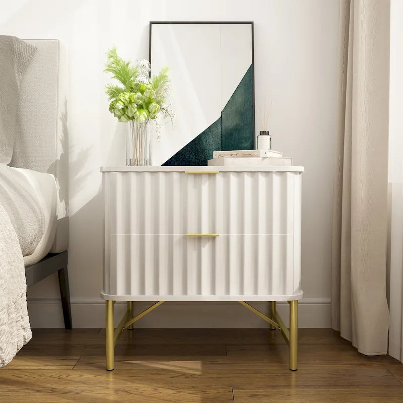 Table de chevet moderne Clihome en MDF à 2 tiroirs pour chambre à coucher