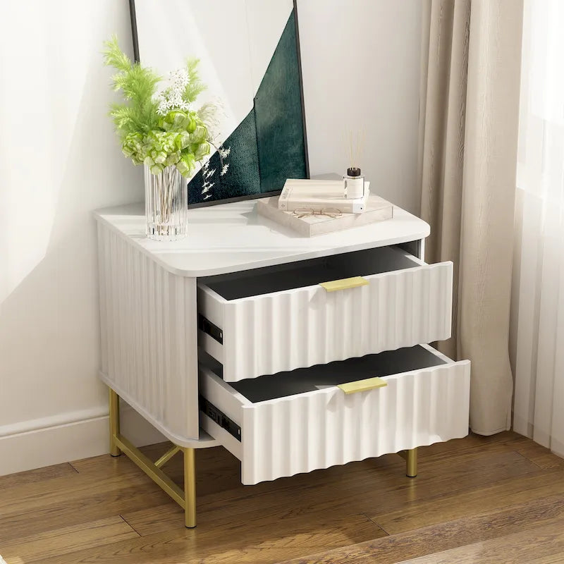 Table de chevet moderne Clihome en MDF à 2 tiroirs pour chambre à coucher