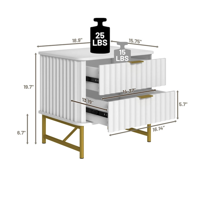 Table de chevet moderne Clihome en MDF à 2 tiroirs pour chambre à coucher