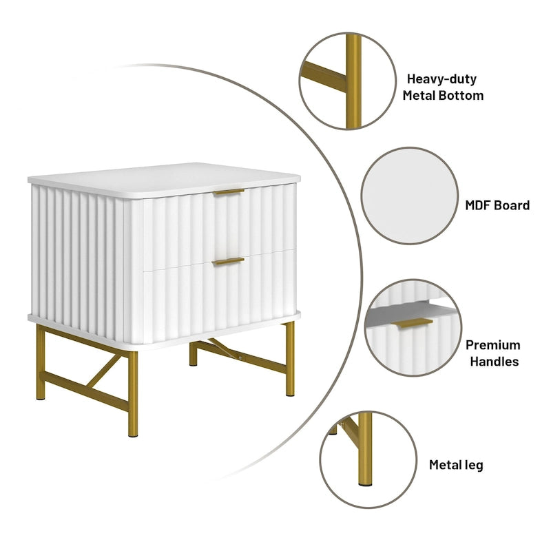Table de chevet moderne Clihome en MDF à 2 tiroirs pour chambre à coucher