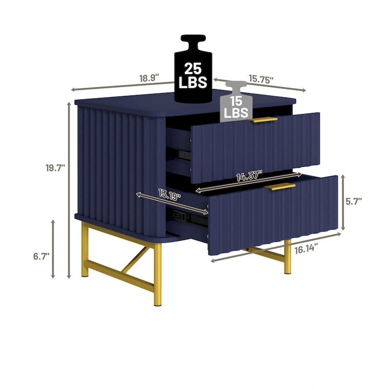 Table de chevet moderne Clihome en MDF à 2 tiroirs pour chambre à coucher