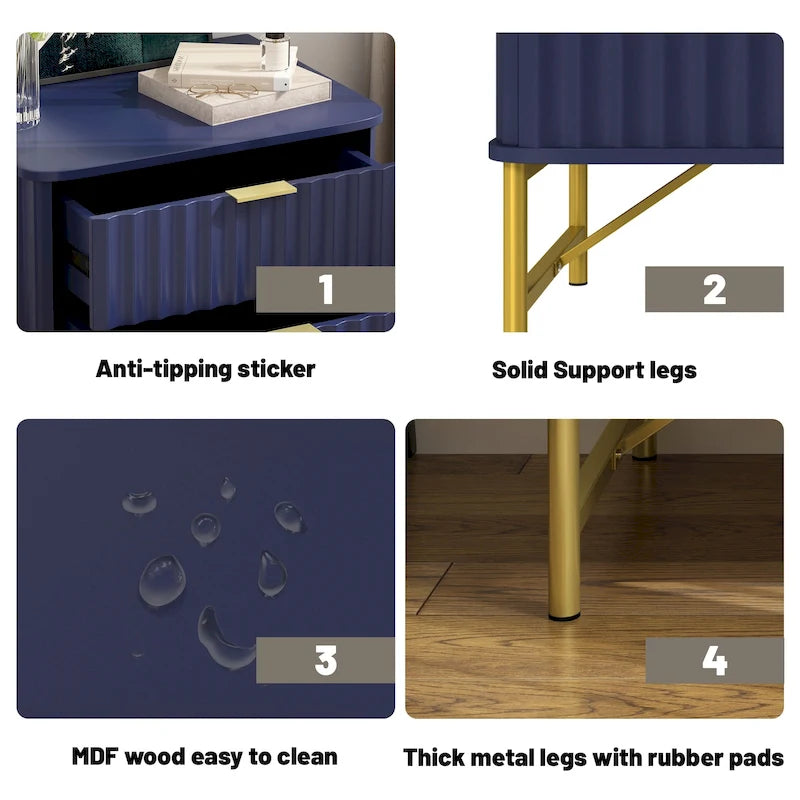 Table de chevet moderne Clihome en MDF à 2 tiroirs pour chambre à coucher