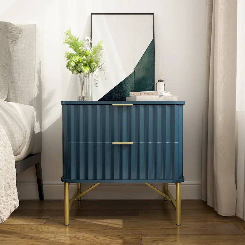 Table de chevet moderne Clihome en MDF à 2 tiroirs pour chambre à coucher