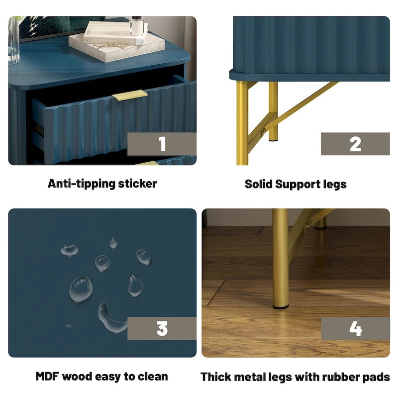Table de chevet moderne Clihome en MDF à 2 tiroirs pour chambre à coucher