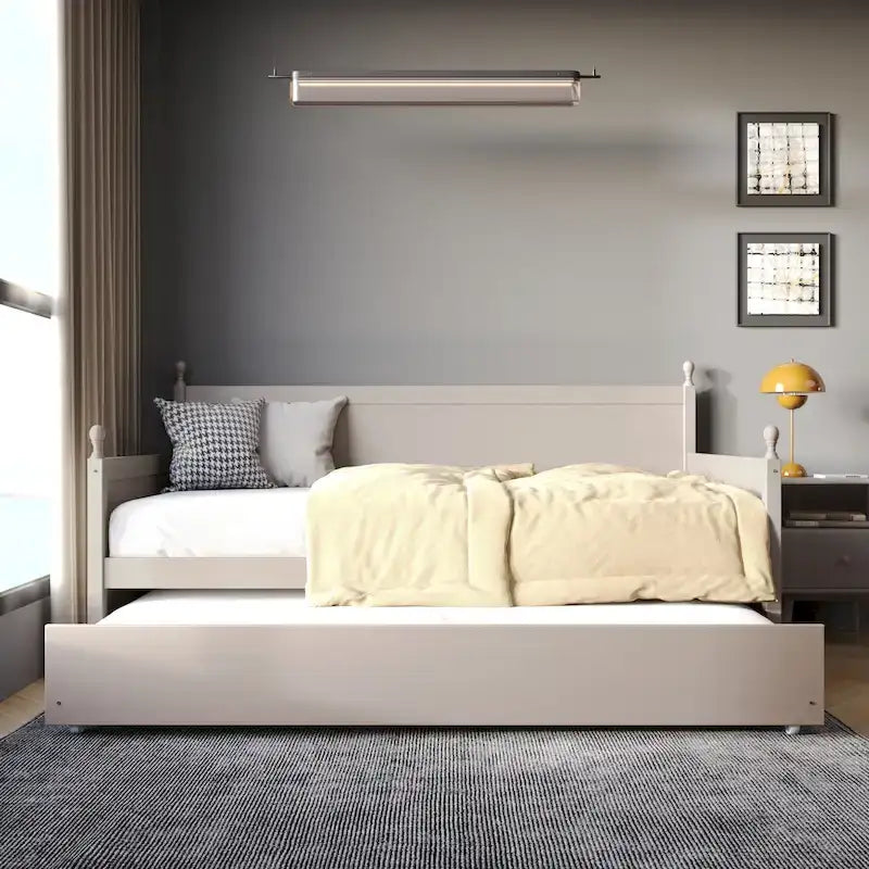 Lit de jour double en bois de style moderne du milieu du siècle avec lit gigogne CraftPorch