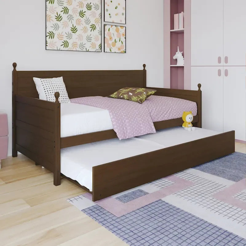 Lit de jour double en bois de style moderne du milieu du siècle avec lit gigogne CraftPorch