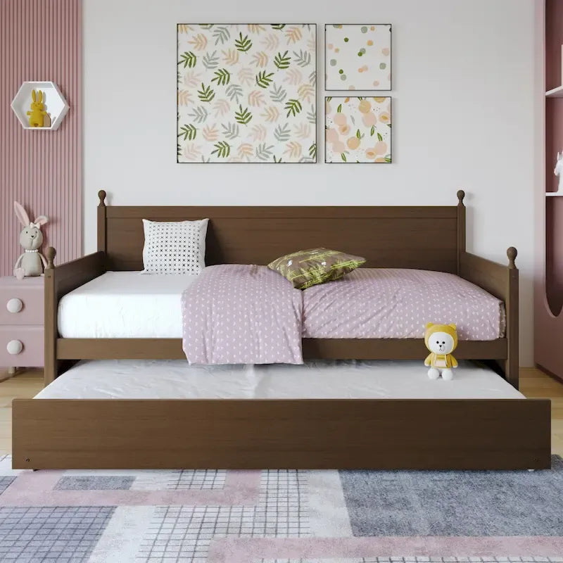 Lit de jour double en bois de style moderne du milieu du siècle avec lit gigogne CraftPorch