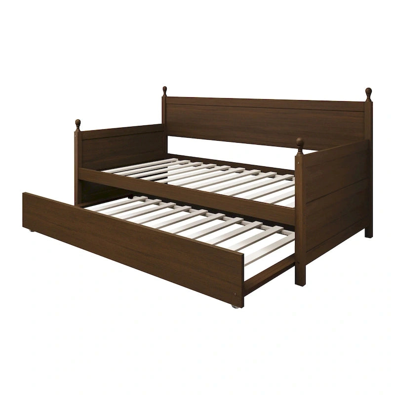 Lit de jour double en bois de style moderne du milieu du siècle avec lit gigogne CraftPorch