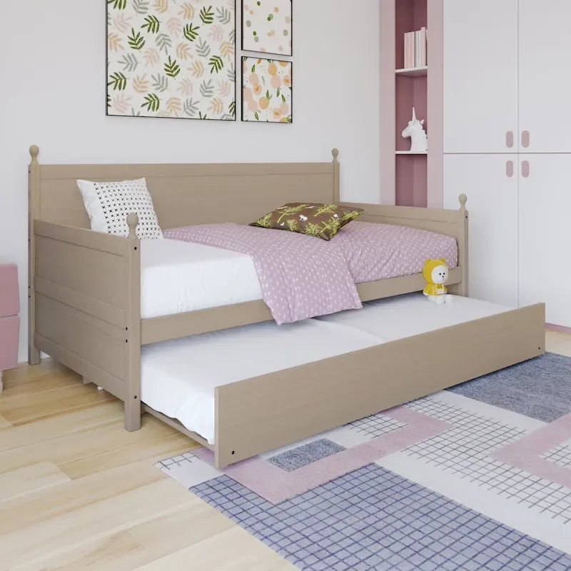 Lit de jour double en bois de style moderne du milieu du siècle avec lit gigogne CraftPorch