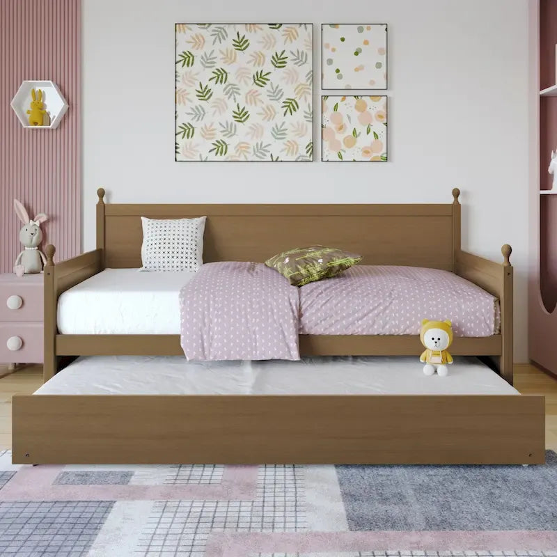 Lit de jour double en bois de style moderne du milieu du siècle avec lit gigogne CraftPorch