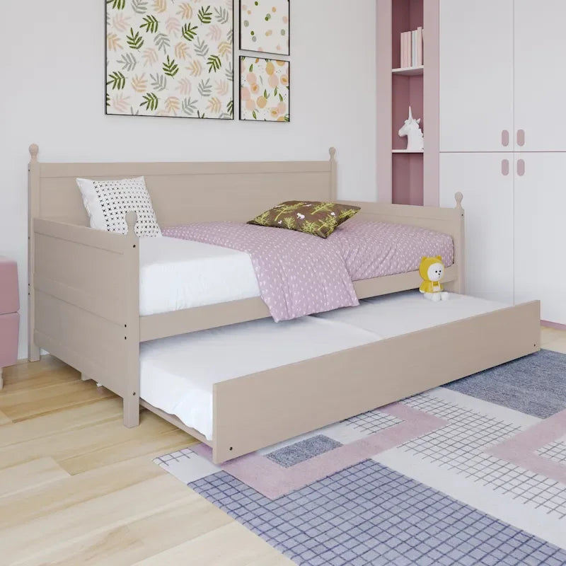 Lit de jour double en bois de style moderne du milieu du siècle avec lit gigogne CraftPorch
