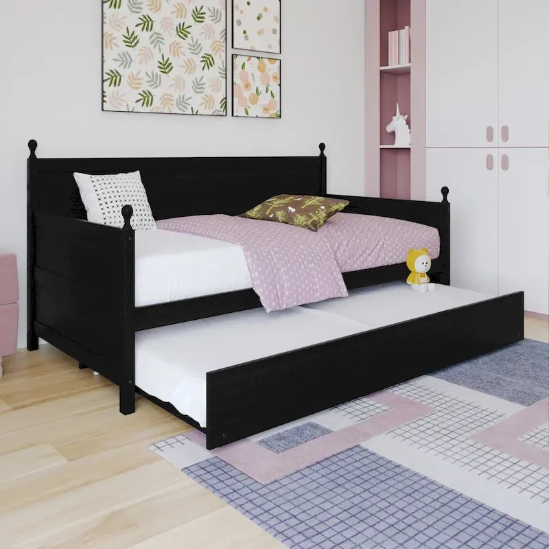 Lit de jour double en bois de style moderne du milieu du siècle avec lit gigogne CraftPorch
